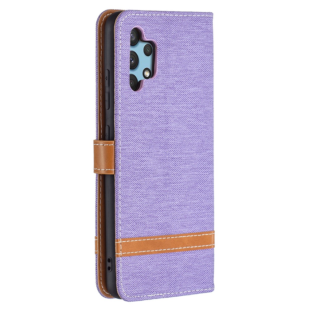 Assorted Color Jeans Cloth Leather Wallet Stand Case for Samsung Galaxy A32 4G - Purple-5