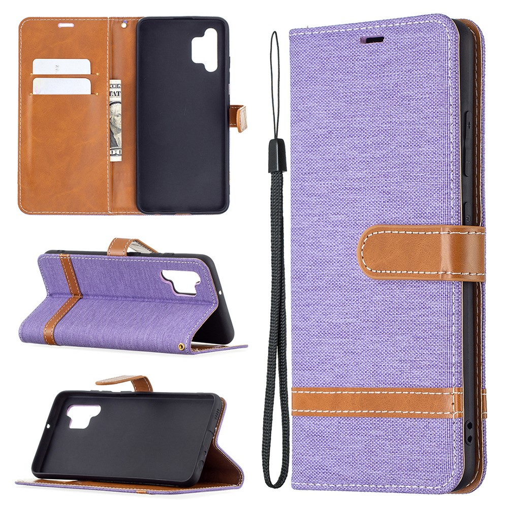Assorted Color Jeans Cloth Leather Wallet Stand Case for Samsung Galaxy A32 4G - Purple-6