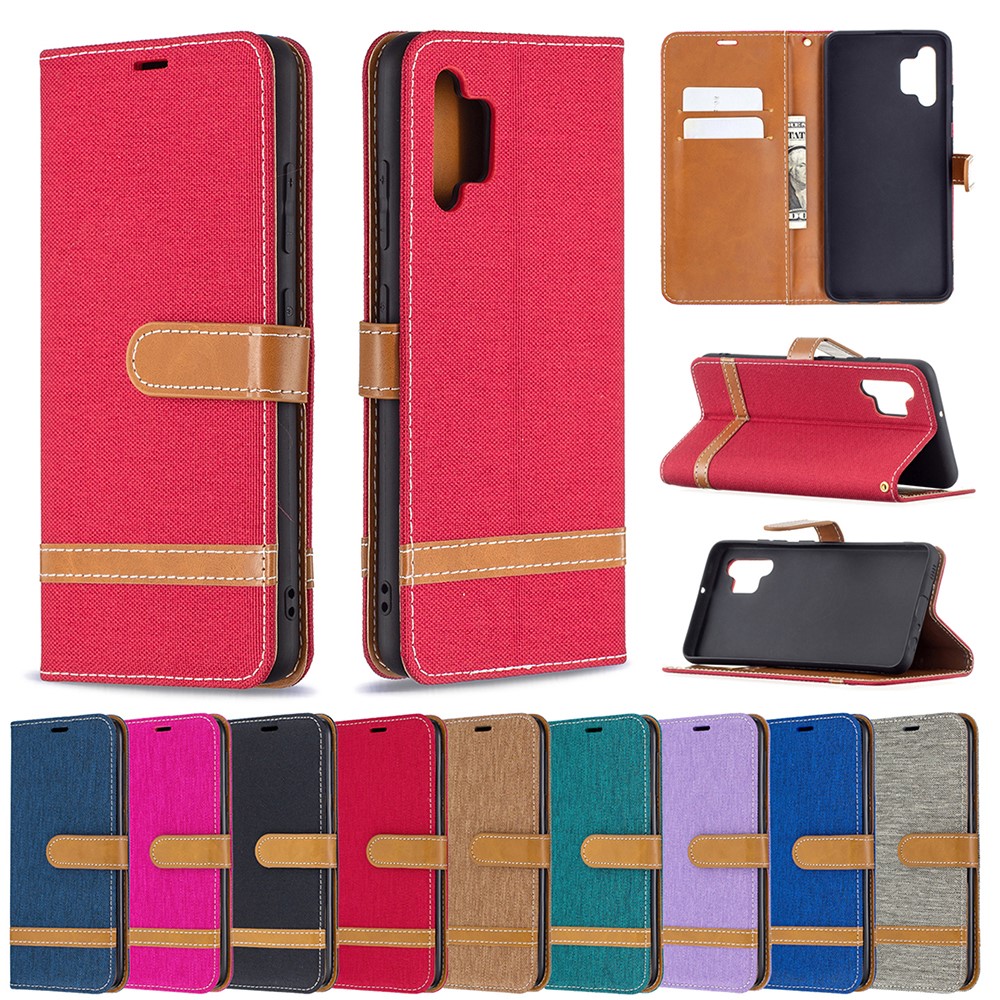 Assorted Color Jeans Cloth Leather Wallet Stand Case for Samsung Galaxy A32 4G - Purple-9
