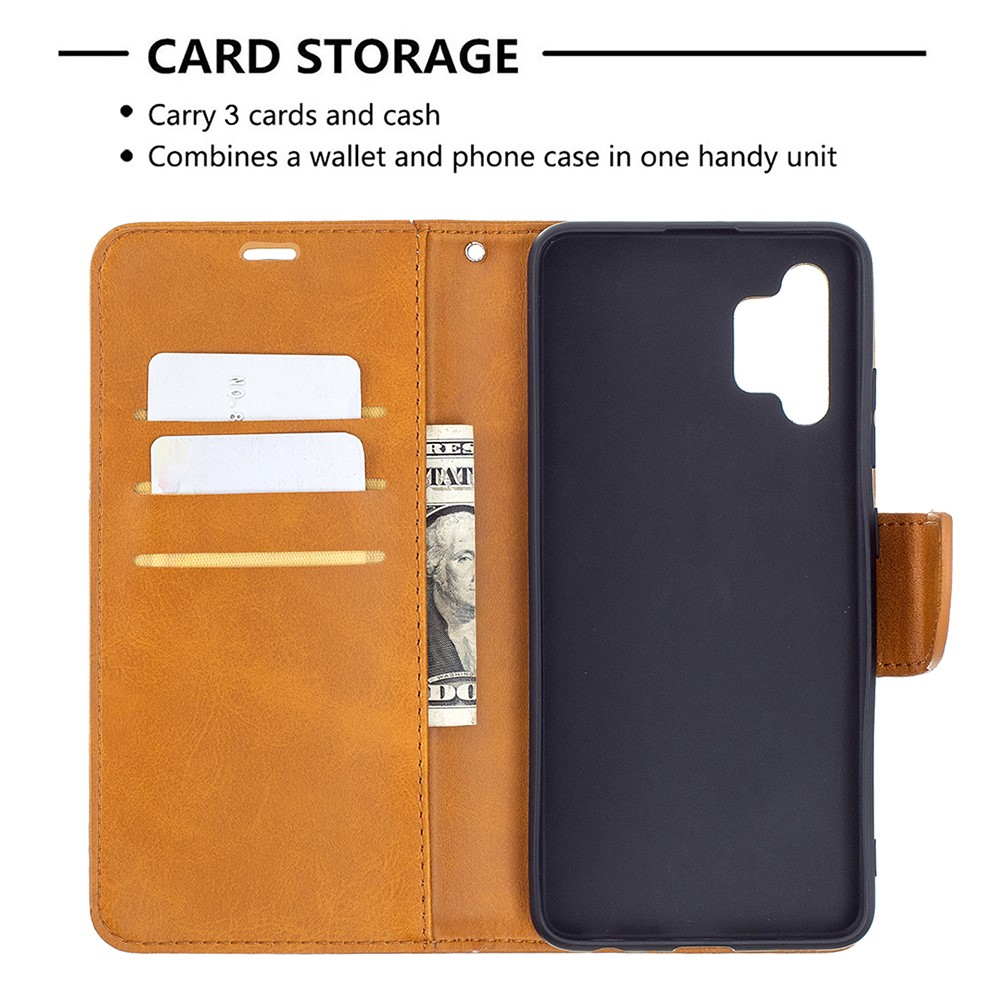 Wallet Leather Stand Case for Samsung Galaxy A32 4G (EU Version) - Brown-3