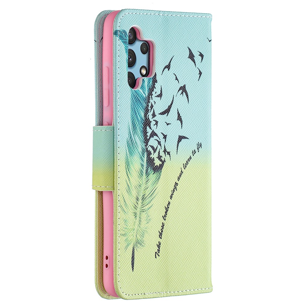 Custodia da Guscio Del Portafoglio in Pelle Per Stampare Motivi Per Samsung Galaxy A32 4G (versione Ue) - Pattern di Piume