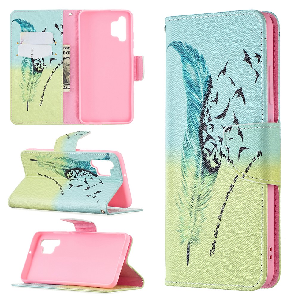 Pattern Printing Leather Wallet Shell Case for Samsung Galaxy A32 4G (EU Version) - Feather Pattern-6