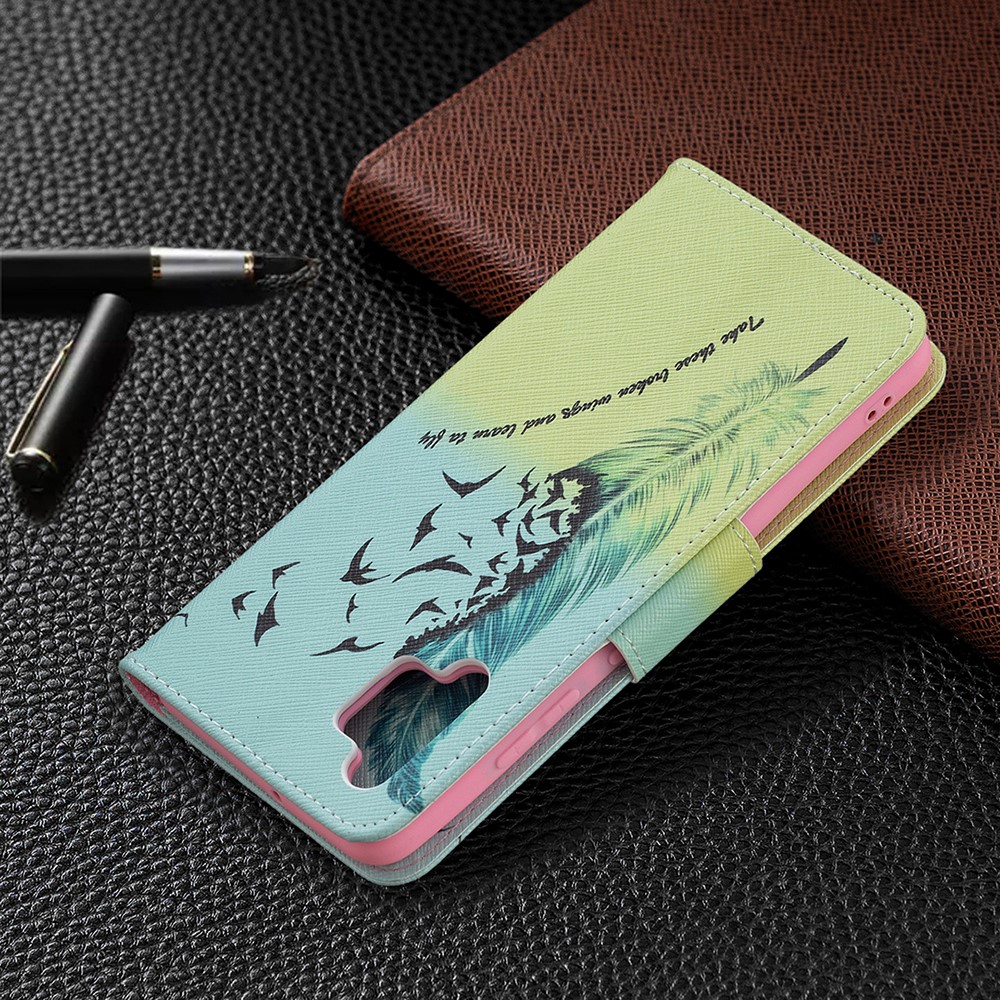 Pattern Printing Leather Wallet Shell Case for Samsung Galaxy A32 4G (EU Version) - Feather Pattern-8