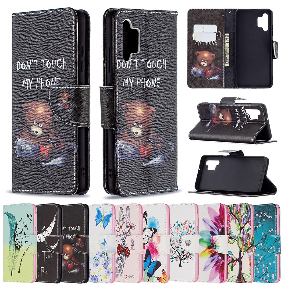 Pattern Printing Leather Wallet Shell Case for Samsung Galaxy A32 4G (EU Version) - Feather Pattern-9