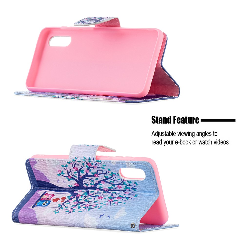 Pattern Printing Leather Wallet Shell Case for Samsung Galaxy A02 - Tree and Owls-3