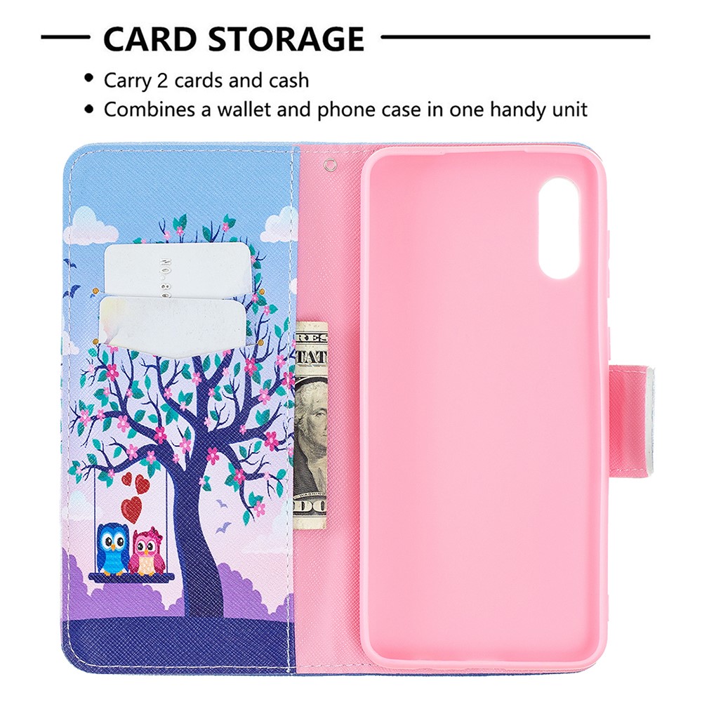 Pattern Printing Leather Wallet Shell Case for Samsung Galaxy A02 - Tree and Owls-4