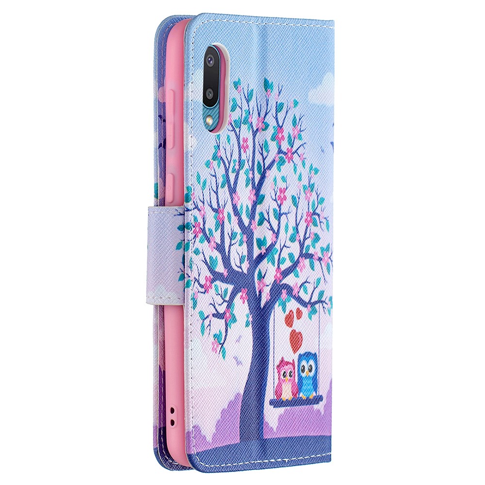 Pattern Printing Leather Wallet Shell Case for Samsung Galaxy A02 - Tree and Owls-5