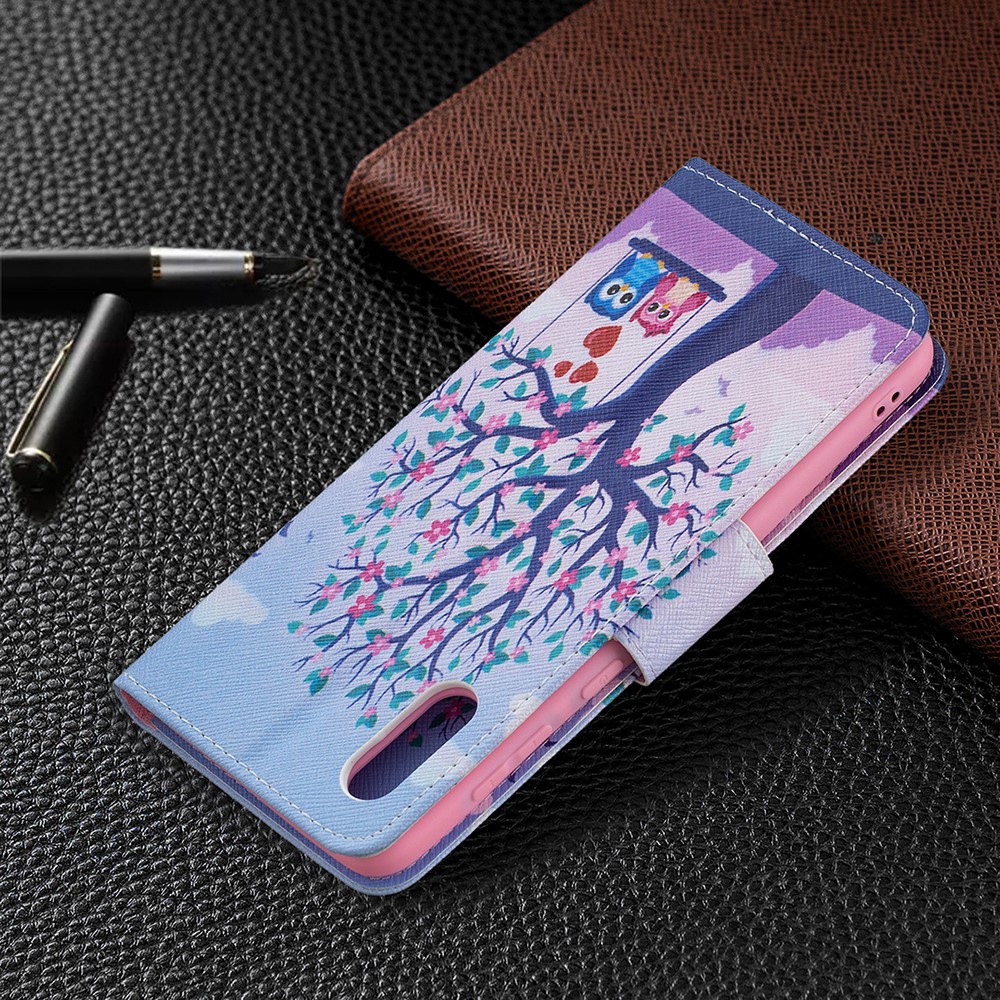 Pattern Printing Leather Wallet Shell Case for Samsung Galaxy A02 - Tree and Owls-8