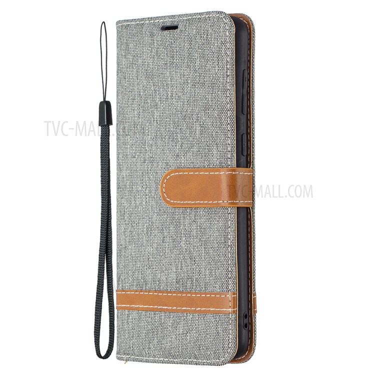 Assorted Color Jeans Cloth Leather Wallet Stand Case for Samsung Galaxy A02 - Grey-2