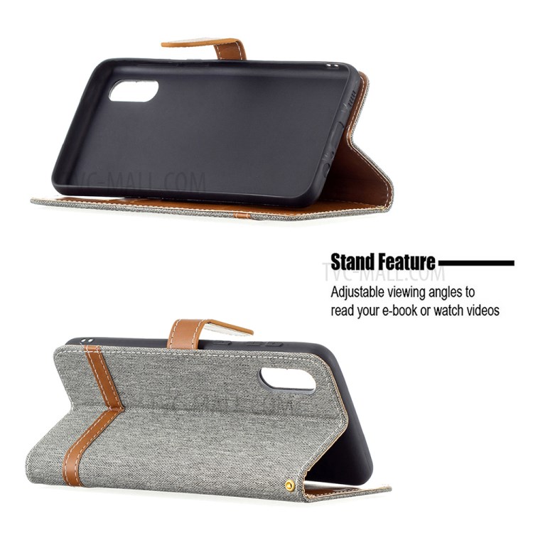 Assorted Color Jeans Cloth Leather Wallet Stand Case for Samsung Galaxy A02 - Grey-3