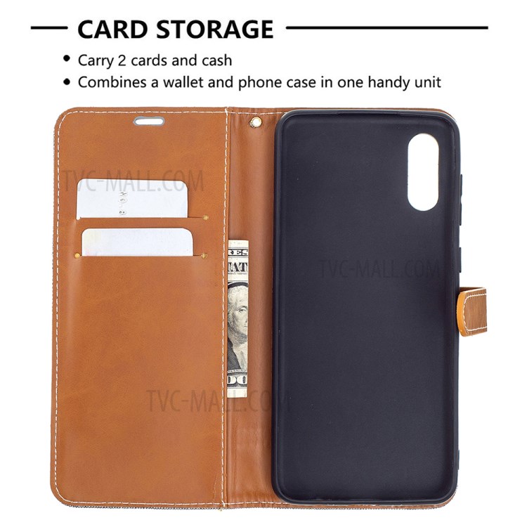 Assorted Color Jeans Cloth Leather Wallet Stand Case for Samsung Galaxy A02 - Grey-4