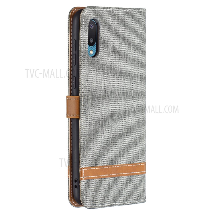 Assorted Color Jeans Cloth Leather Wallet Stand Case for Samsung Galaxy A02 - Grey-5