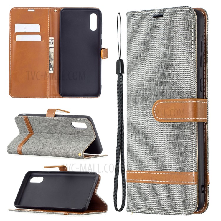 Assorted Color Jeans Cloth Leather Wallet Stand Case for Samsung Galaxy A02 - Grey-6