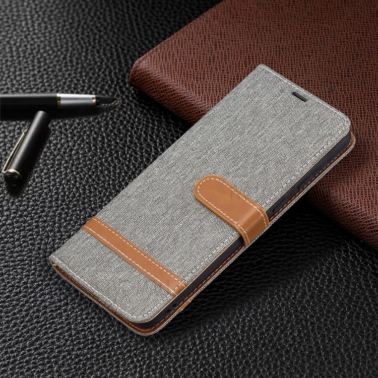 Assorted Color Jeans Cloth Leather Wallet Stand Case for Samsung Galaxy A02 - Grey-7