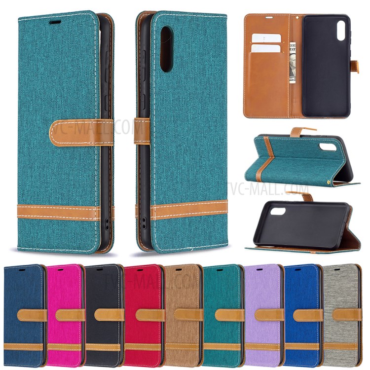 Assorted Color Jeans Cloth Leather Wallet Stand Case for Samsung Galaxy A02 - Grey-9