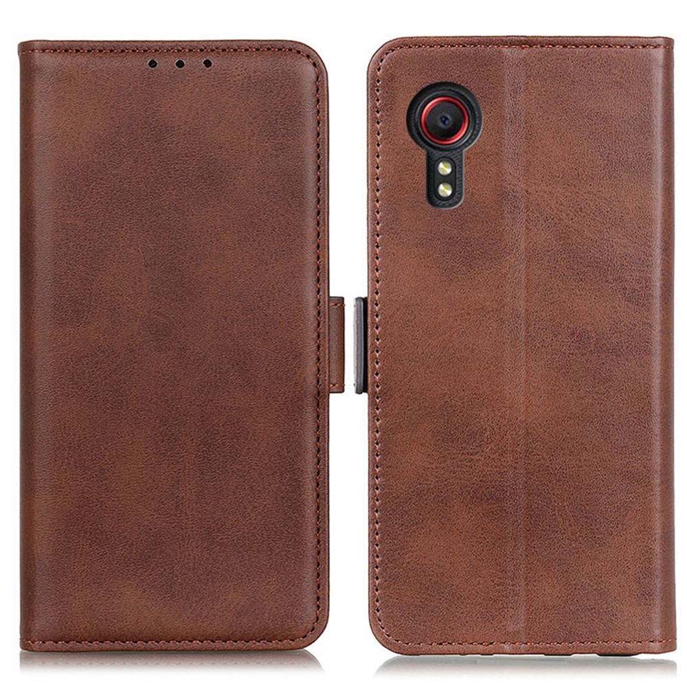 Magnetic Double Clasp Leather Wallet Cover for Samsung Galaxy Xcover 5 - Coffee-1