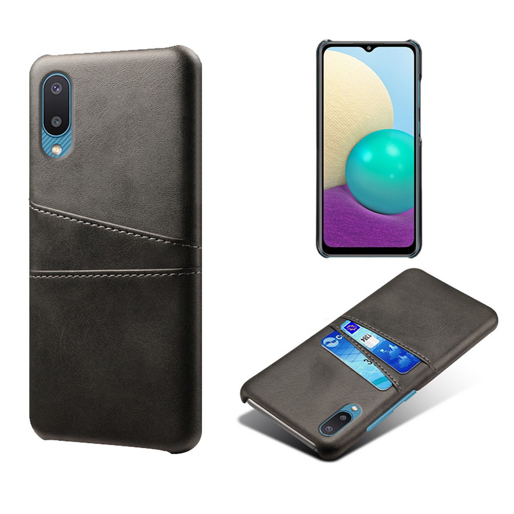 KSQ Double Card Slots PU Leather Coated PC Back Case for Samsung Galaxy A02 - Black-1
