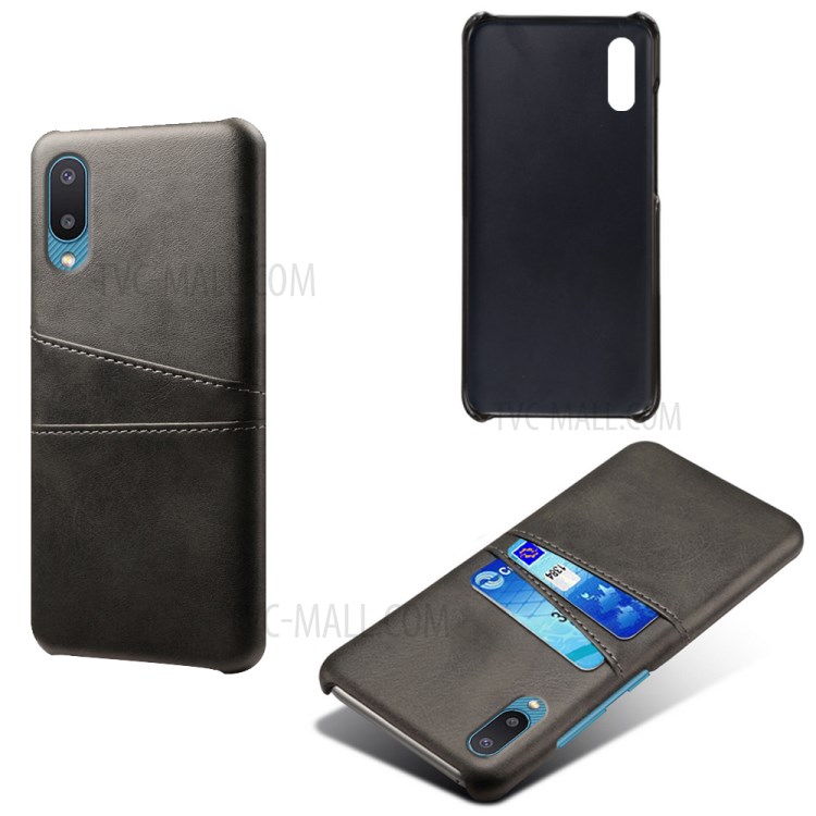 KSQ Double Card Slots PU Leather Coated PC Back Case for Samsung Galaxy A02 - Black-2