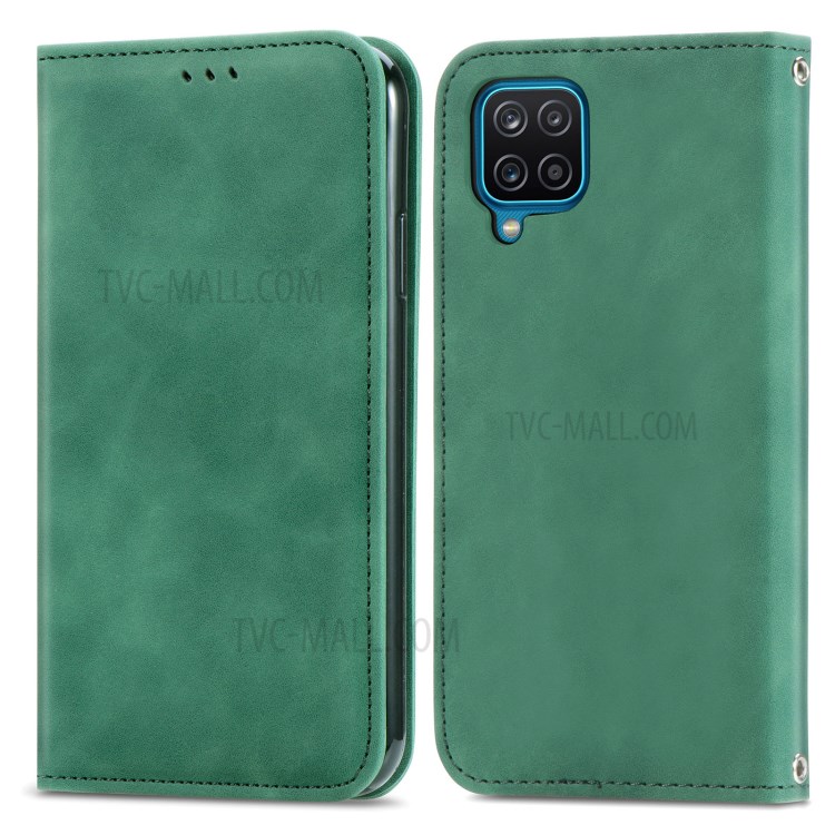 Auto-absorbed Vintage Skin Feeling PU Leather Phone Case for Samsung Galaxy A12 - Green-1