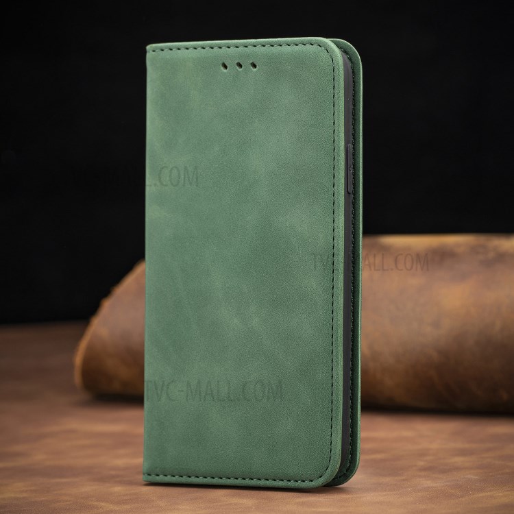 Auto-absorbed Vintage Skin Feeling PU Leather Phone Case for Samsung Galaxy A12 - Green-2