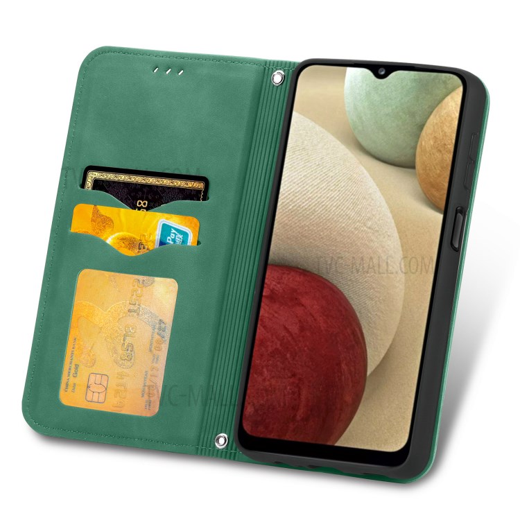 Auto-absorbed Vintage Skin Feeling PU Leather Phone Case for Samsung Galaxy A12 - Green-3