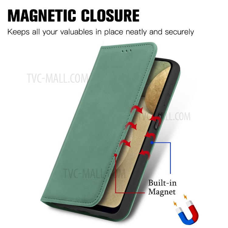 Auto-absorbed Vintage Skin Feeling PU Leather Phone Case for Samsung Galaxy A12 - Green-4