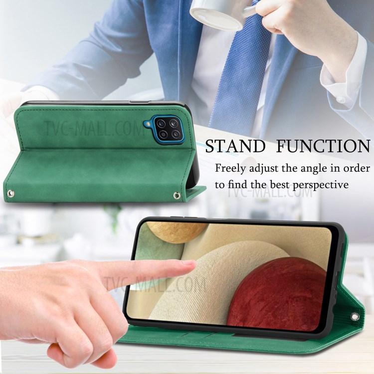 Auto-absorbed Vintage Skin Feeling PU Leather Phone Case for Samsung Galaxy A12 - Green-8