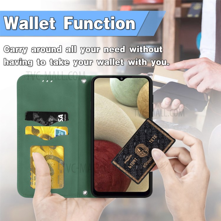 Auto-absorbed Vintage Skin Feeling PU Leather Phone Case for Samsung Galaxy A12 - Green-9