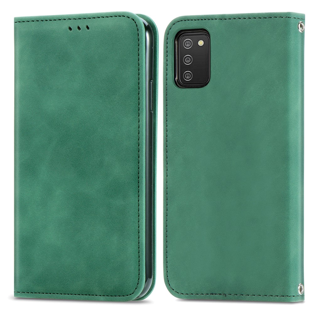 Vintage Skin Feeling PU Leather Phone Case for Samsung Galaxy A02s (164.2x75.9x9.1mm) - Green-1