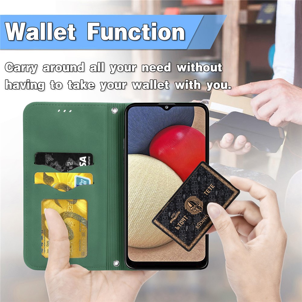 Vintage Skin Feeling PU Leather Phone Case for Samsung Galaxy A02s (164.2x75.9x9.1mm) - Green-10