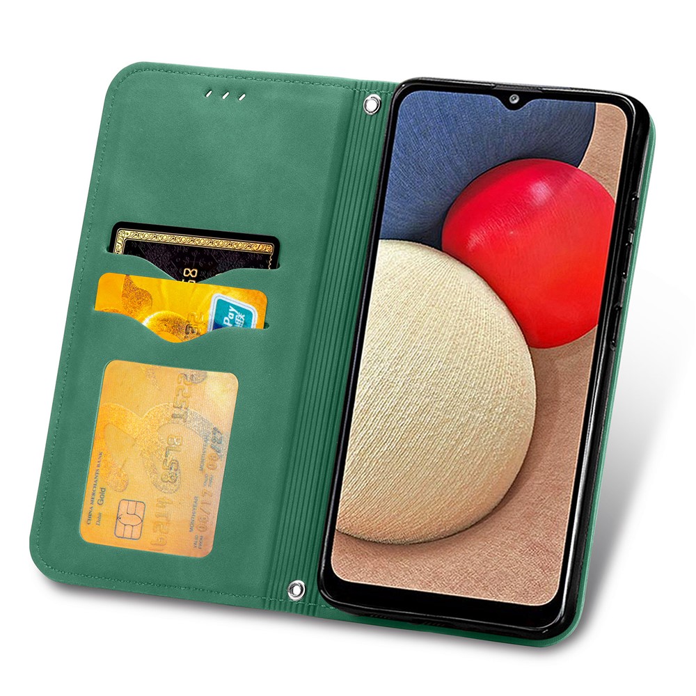 Vintage Skin Feeling PU Leather Phone Case for Samsung Galaxy A02s (164.2x75.9x9.1mm) - Green-5