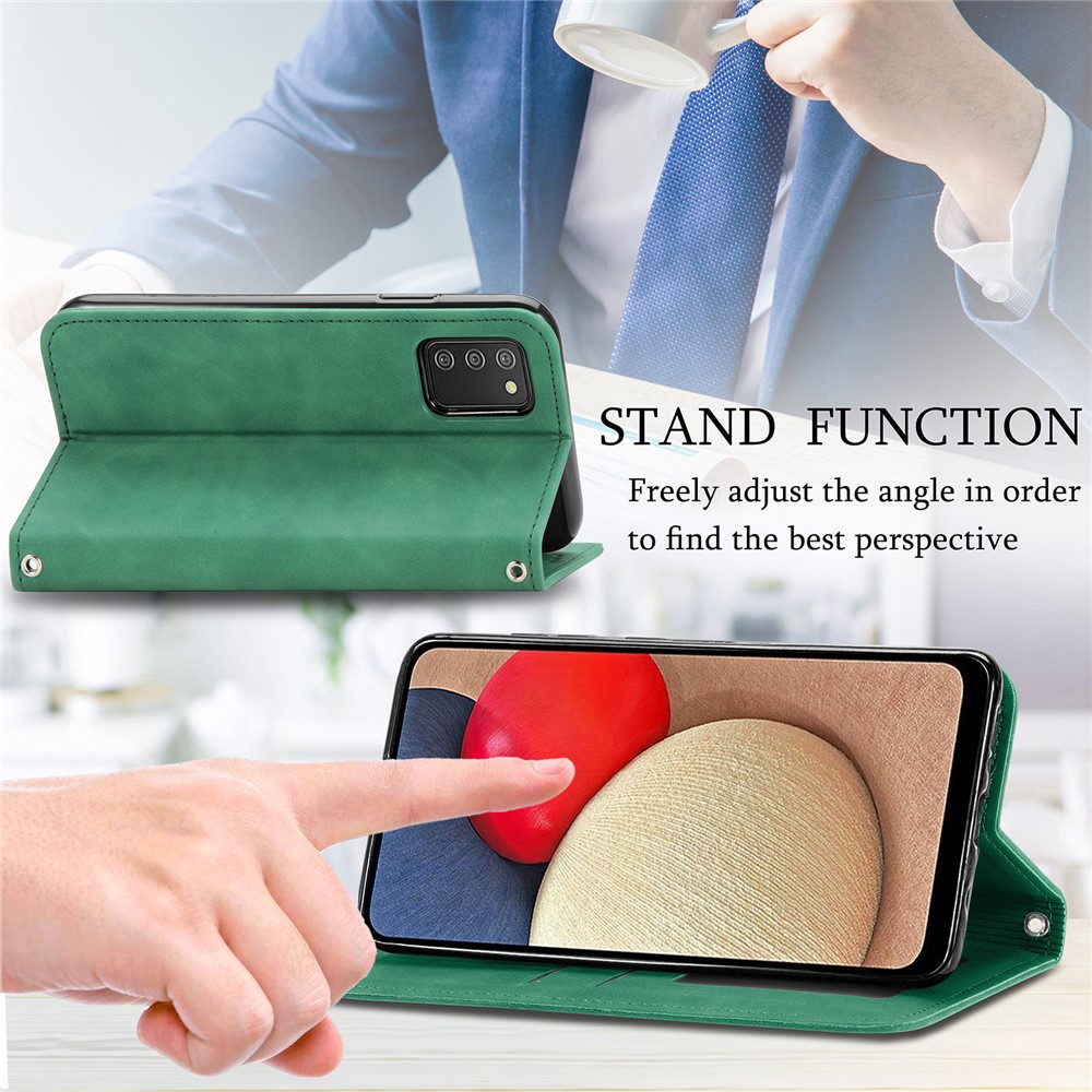 Vintage Skin Feeling PU Leather Phone Case for Samsung Galaxy A02s (164.2x75.9x9.1mm) - Green-9
