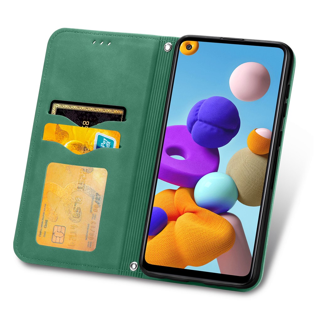 Vintage Skin Feeling PU Leather Phone Case for Samsung Galaxy A21s - Green-3