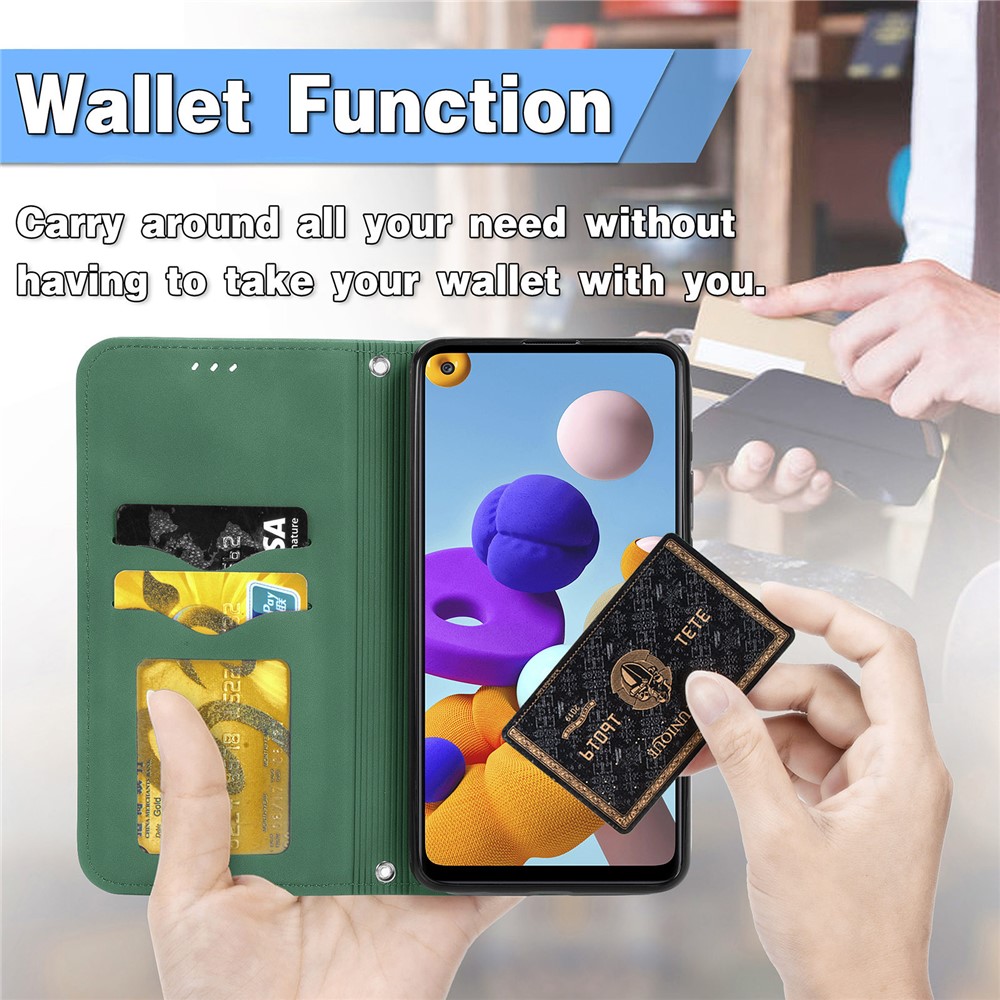 Vintage Skin Feeling PU Leather Phone Case for Samsung Galaxy A21s - Green-9