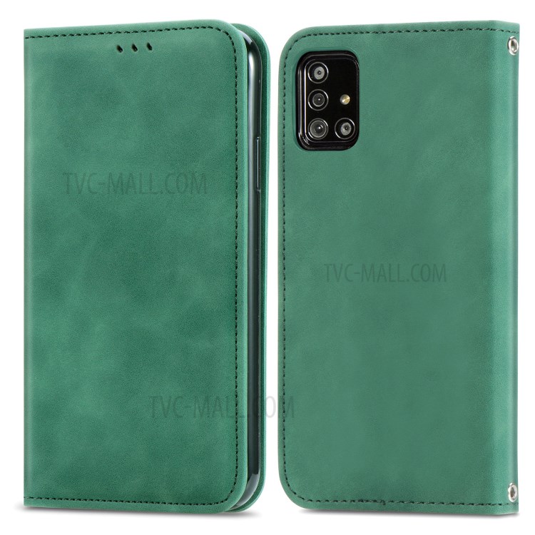 Vintage Skin Feeling Auto-absorbed PU Leather Phone Case for Samsung Galaxy A51 5G SM-A516 - Green-1