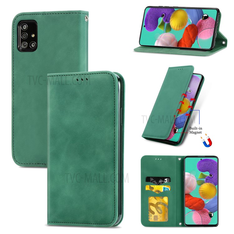 Vintage Skin Feeling Auto-absorbed PU Leather Phone Case for Samsung Galaxy A51 5G SM-A516 - Green-11
