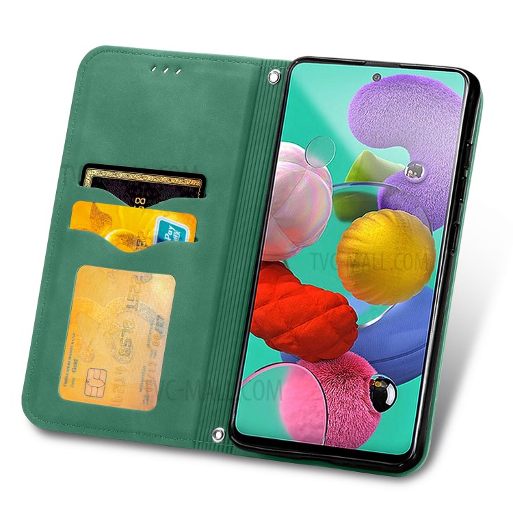 Vintage Skin Feeling Auto-absorbed PU Leather Phone Case for Samsung Galaxy A51 5G SM-A516 - Green-3