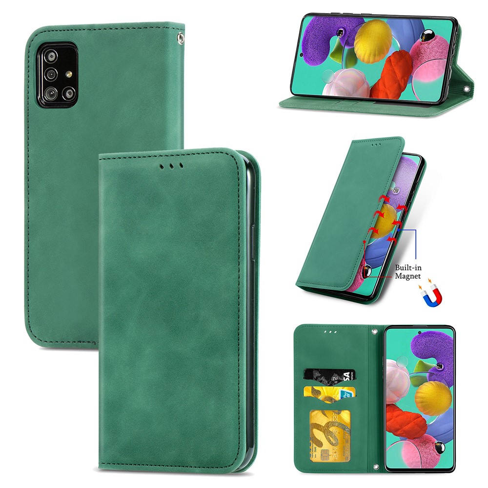 Autp-absorbiertes Vintage Hautgefühl PU Leder Telefonhülle Für Samsung Galaxy A51 4G SM-A515 - Grün