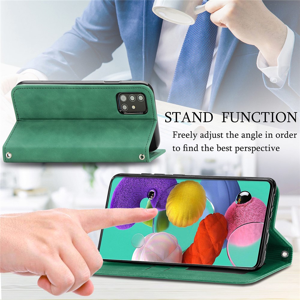 Case de Teléfono de Cuero PU de Piel Vintage Absorbido de Autp Para Samsung Galaxy A51 4G SM-A515 - Verde