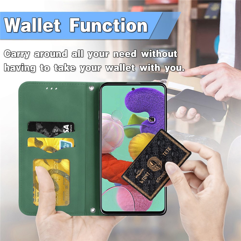 Autp-absorbed Vintage Skin Feeling PU Leather Phone Case for Samsung Galaxy A51 4G SM-A515 - Green-9