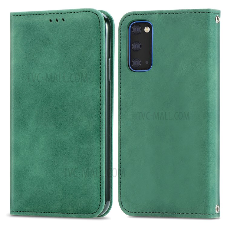 Coussin De Couverture De Téléphone En Cuir Vintage Absorbé Par Vintage Pour Samsung Galaxy S20 - Vert-1