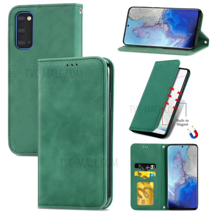 Coussin De Couverture De Téléphone En Cuir Vintage Absorbé Par Vintage Pour Samsung Galaxy S20 - Vert-11