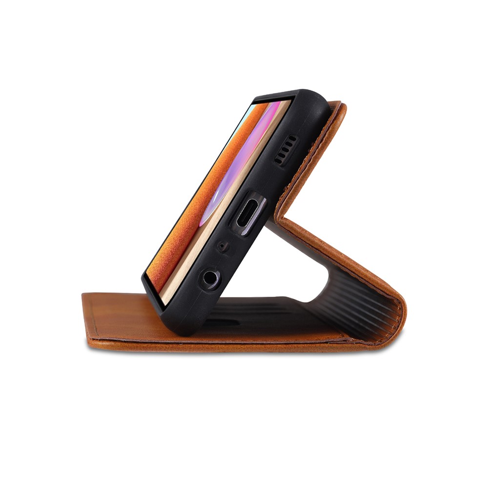 AZNS Stand Wallet Auto-absorbed Magnetic Leather Case for Samsung Galaxy A32 4G - Brown-11