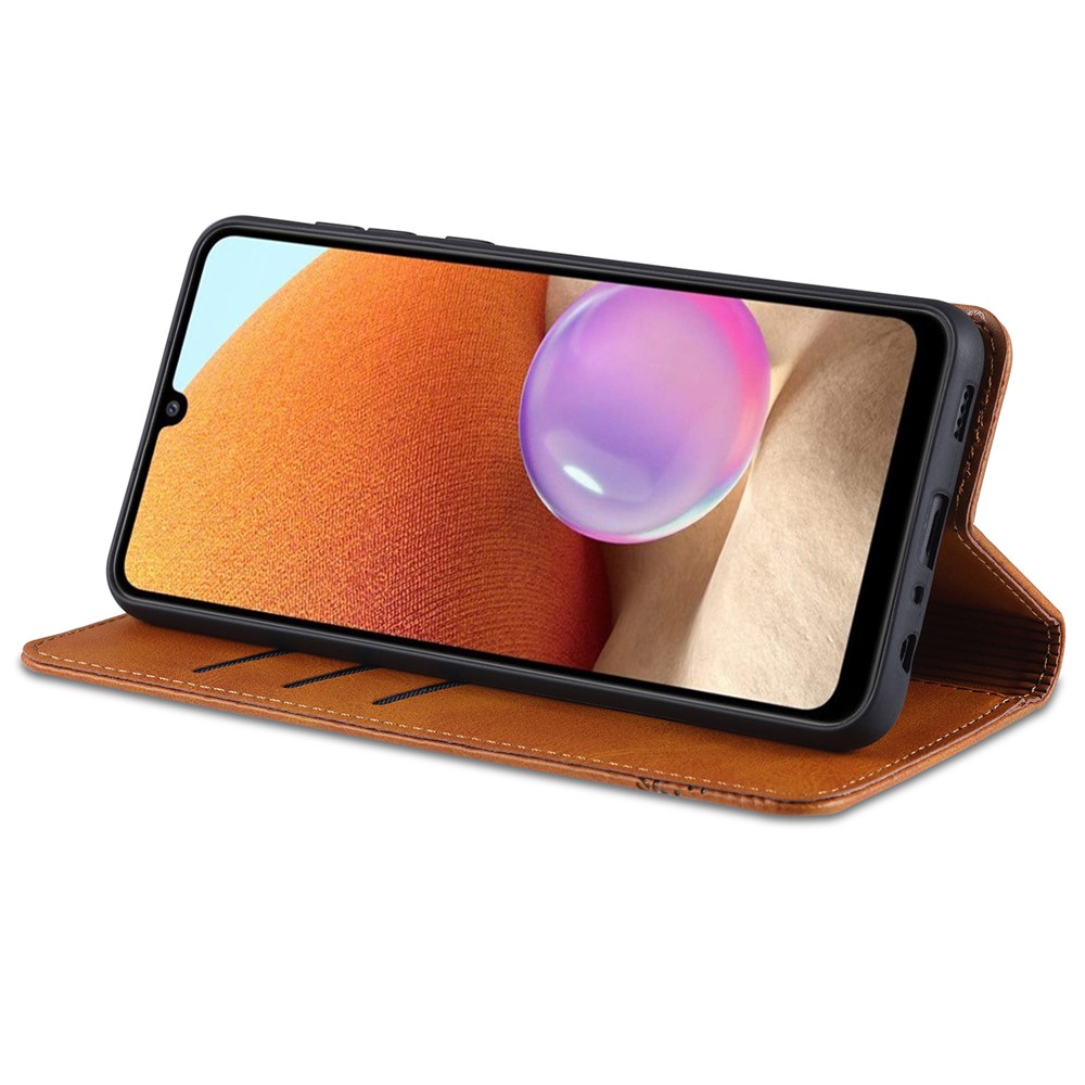 AZNS Stand Wallet Auto-absorbed Magnetic Leather Case for Samsung Galaxy A32 4G - Brown-5