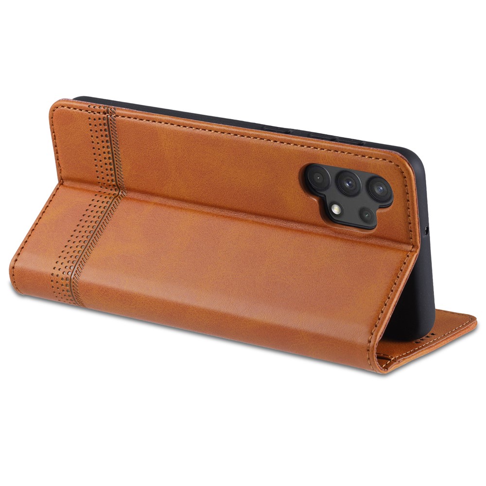 AZNS Stand Wallet Auto-absorbed Magnetic Leather Case for Samsung Galaxy A32 4G - Brown-6