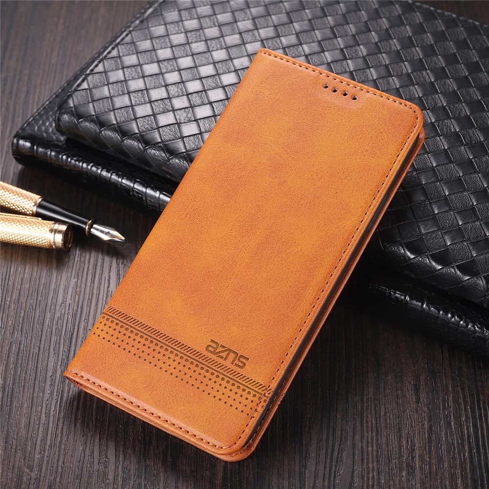 AZNS Stand Wallet Auto-absorbed Magnetic Leather Case for Samsung Galaxy A32 4G - Brown-7