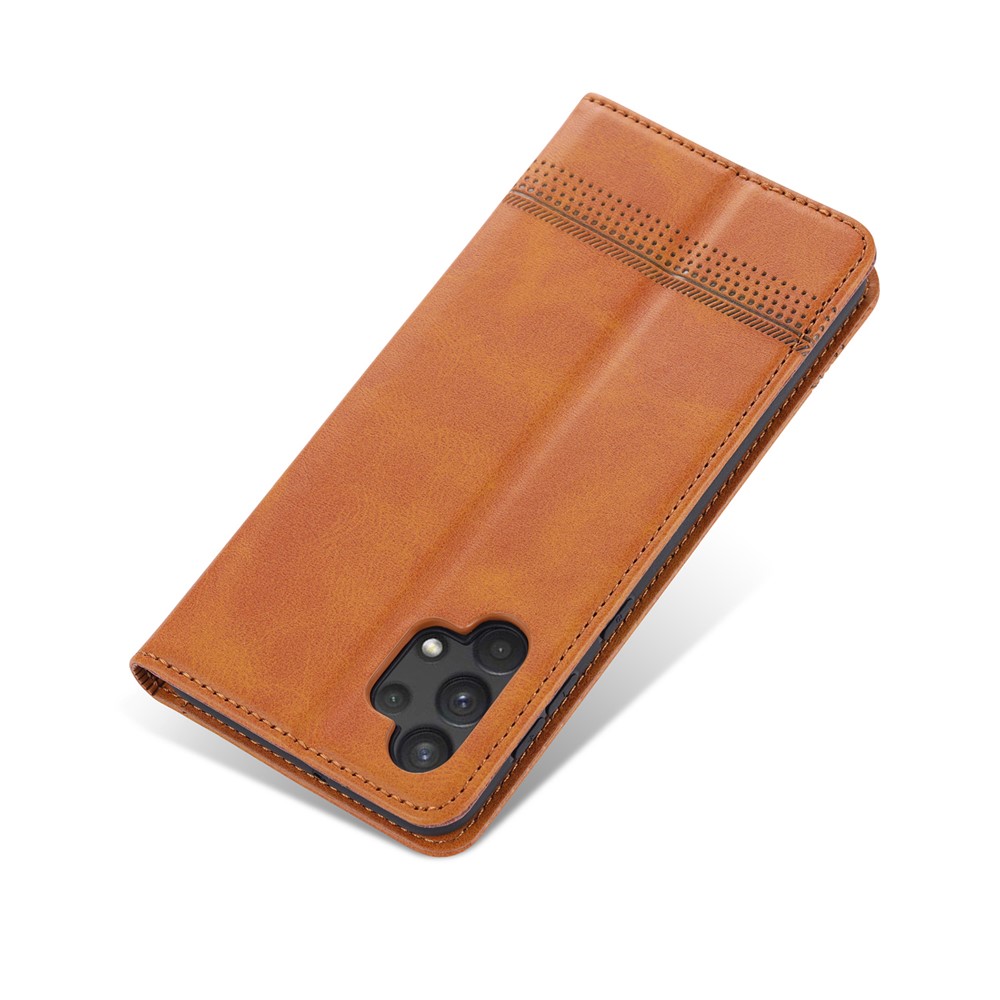 AZNS Stand Wallet Auto-absorbed Magnetic Leather Case for Samsung Galaxy A32 4G - Brown-9