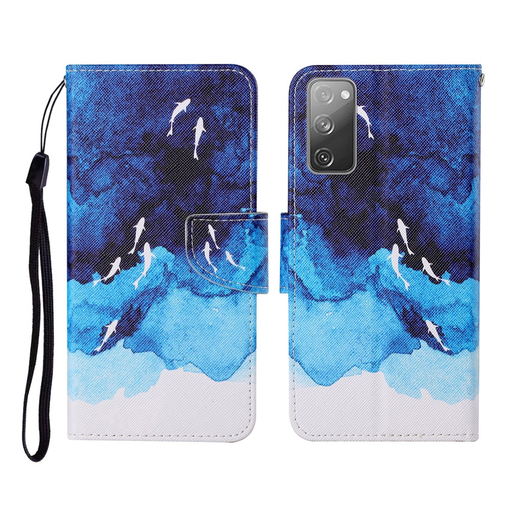 Pattern Printing Wallet Design Phone Cover PU Leather Stand Case with Strap for Samsung Galaxy S20 FE/S20 Fan Edition/S20 FE 5G/S20 Fan Edition 5G - Ocean-1