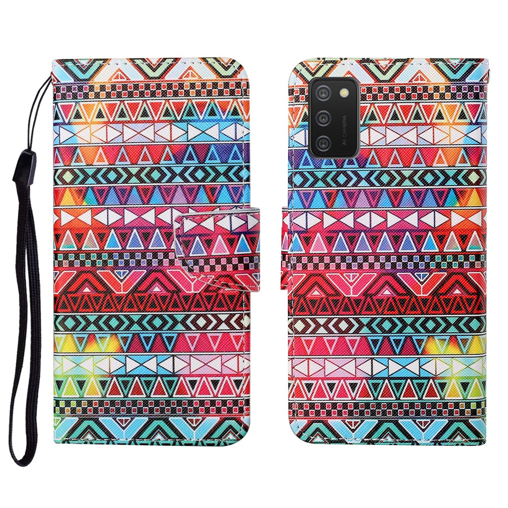Wallet Design Pattern Printing Phone Cover PU Leather Stand Case with Strap for Samsung Galaxy A02s (164.2x75.9x9.1mm) - Geometry Gathering-1