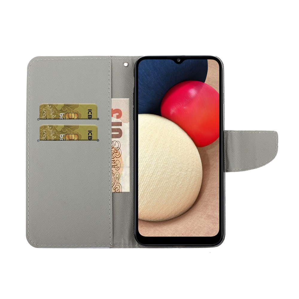 Wallet Design Pattern Printing Phone Cover PU Leather Stand Case with Strap for Samsung Galaxy A02s (164.2x75.9x9.1mm) - Geometry Gathering-8